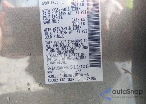 2016 Infiniti Qx60 from USA, damaged, VIN 5N1AL0MM5GC511006